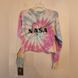 Nasa long sleeve tye dye cropped top shirt size small